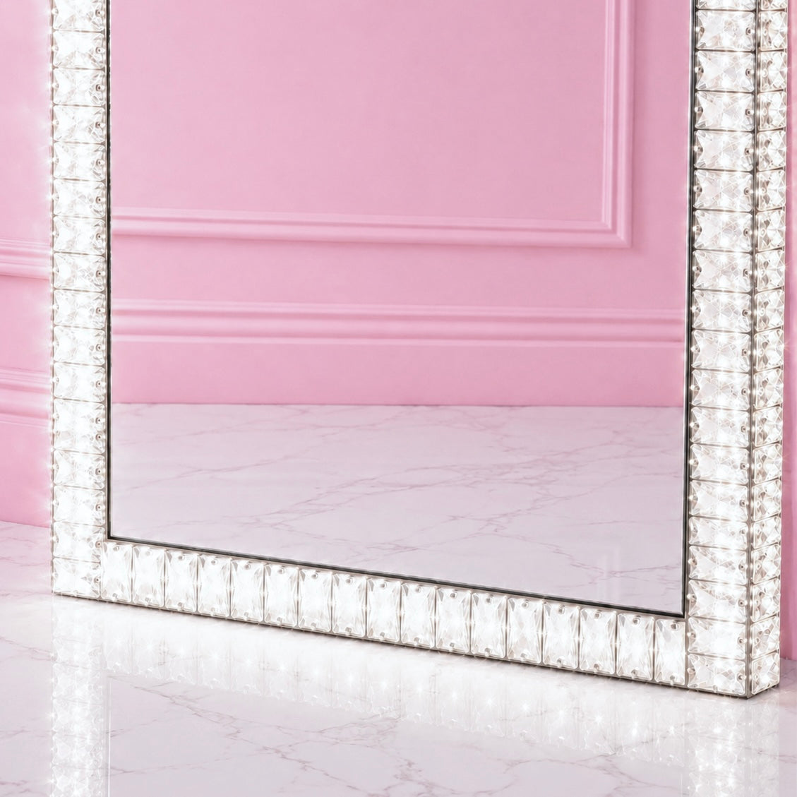 Elysian Mirror - crystal frame detail on marble