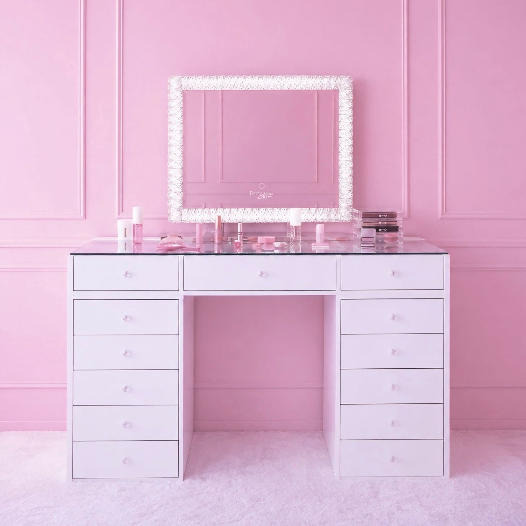 pink dressing table with lights The Iconic Set — Vanity + LED Mirror An ideal gift for Color:Emperador Cute Beige Homecoming Dresses Irish dresses