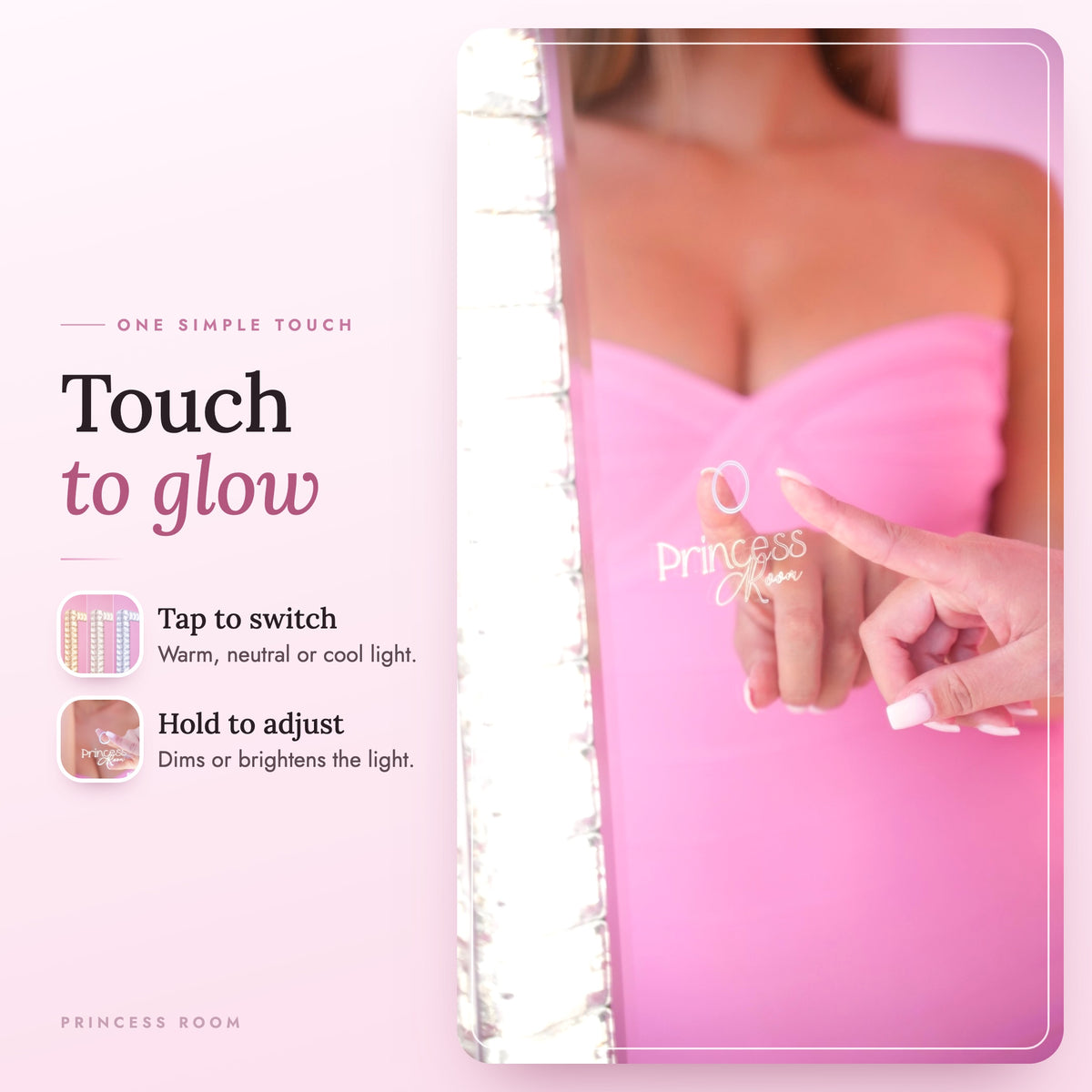 Elysian Mirror - one simple touch: 3 light tones, adjustable brightness