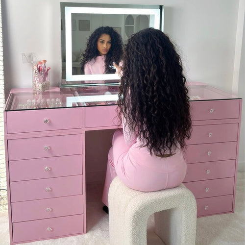 Pink Vanity - styled with the lit mirror and makeup