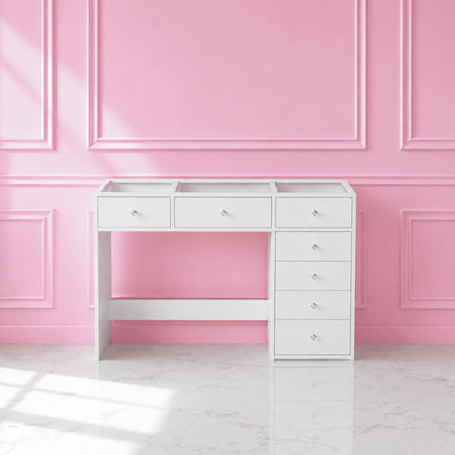 Baby Vanity - white makeup vanity with 7 drawers
