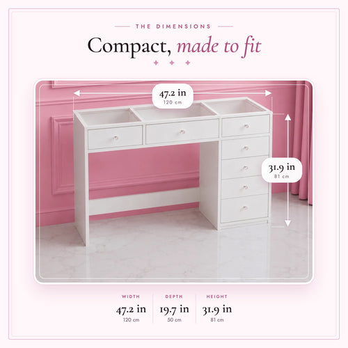 Baby Vanity dimensions - 47.2 x 19.7 x 31.9 in (120 x 50 x 81 cm)